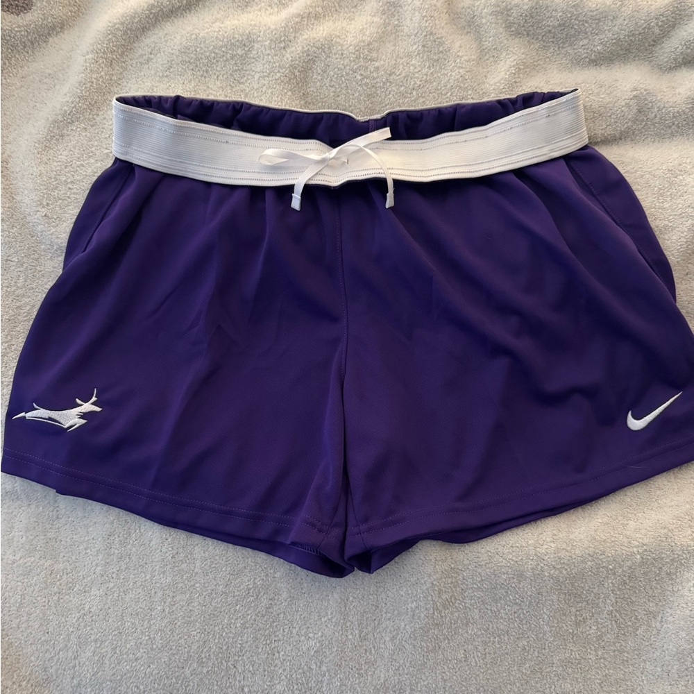 Nike Purple Athletic Women’s Shorts with White Waistband and logo